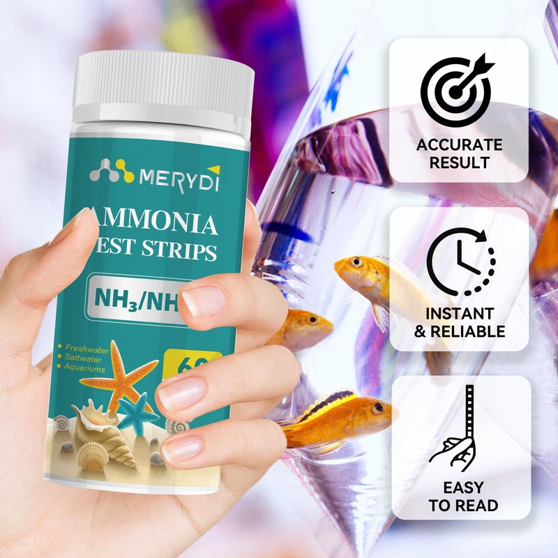 Merydi Ammonia Test Strips,60 Strips Aquarium Test Kit for Fish