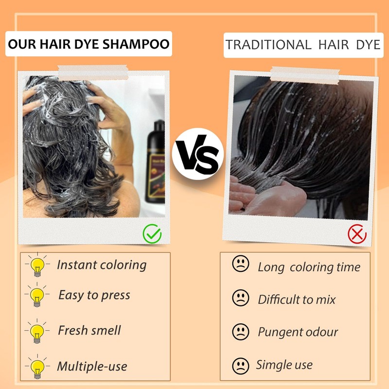 Hair Dye Shampoo 3 in 1, Long-Lasting Gray Hair Coverage,
