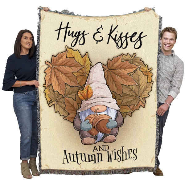 Pure Country Weavers Autumn Hugs and Kisses Gnome Blanket - Thanksgiving Fall Gift Tapestry Throw Woven from Cotton - Made in The USA (72x54)
