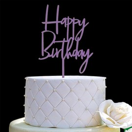 JIEEIN - Decoración para tarta de feliz cumpleaños, plástico morado, decoraciones para fiestas y eventos