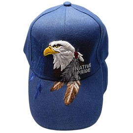 Native Pride Bald Eagle Feathers Navy Blue Shadow Navy Blue Polyester Cotton Blend Adjustable Embroidered Baseball Ball Cap Hat