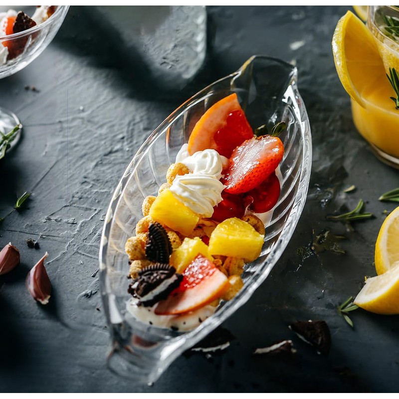 MQMCPDS 4-Piece Set of Glass Banana Split Dish Boats -