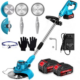 Brushless Weed Wacker‌, Electric Weed Eater Cordless, with 2×4.0Ah Battery Battery Powered Stringless Grass Trimmer, Lightweight Brush Cutter, with 2 Types Blades, Easy Assembly for Lawn Yard Garden