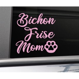 Bichon Frise Mom Vinyl Decal Laptop Car Truck Bumper Window Sticker, 5.5" x 5.25", Pink