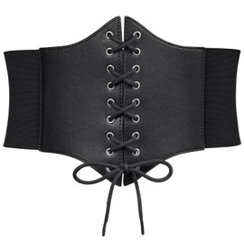 WERFORU Women Corset Elastic Belt Wide Vintage Lace-up Tied Costume Waspie Waist Belt (Suit for waist size 26-30 Inches）