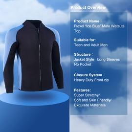 FLEXEL Wetsuit Top Men Windproof Mens Wetsuit Top for Snorkeling Thermal Neoprene Jacket Men Kayaking Surfing Swimming Mens Neoprene Jacket Front Zip Scuba Wetsuit Top for Youth Keep Warm(3XL)