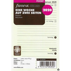 Filofax Calendar Insert Pocket 1 Week on 2 Pages Cotton Cream (German) 2020, 000020-68258
