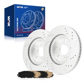 KAX Front Brake Kit, Drilled and Slotted Brake Rotors, Ceramic Brake Pads, Replacement for Toyota RAV4 2006-2018, Scion xB 2008-2015, Toyota Prius V 2012-2017, Lexus HS250h 2010-2012