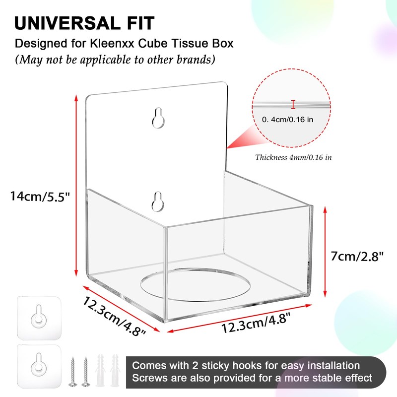 Hoowen Acrylic Tissue Box Holder Wall Mounted, Clear Square Tissue