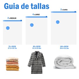 Bolsas de Vacío para Ropa Almacenamiento-Viaje - 8 Pack (2 Jumbo+4 Large+2 Medium) Ahorra Espacio Bolsas al Vacio Ropa Reutilizables Adecuado Para Ropa, Colchas, Edredones Almohadas