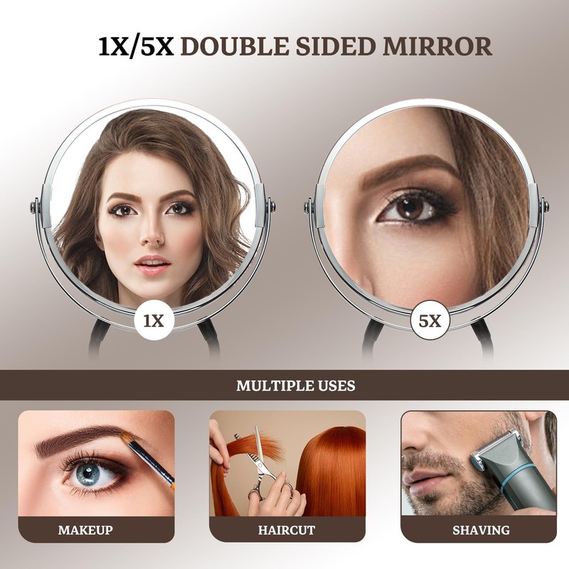 GRANDECO Double Sided Mirror, Standard Viewing and 5X Magnification, Mirror'