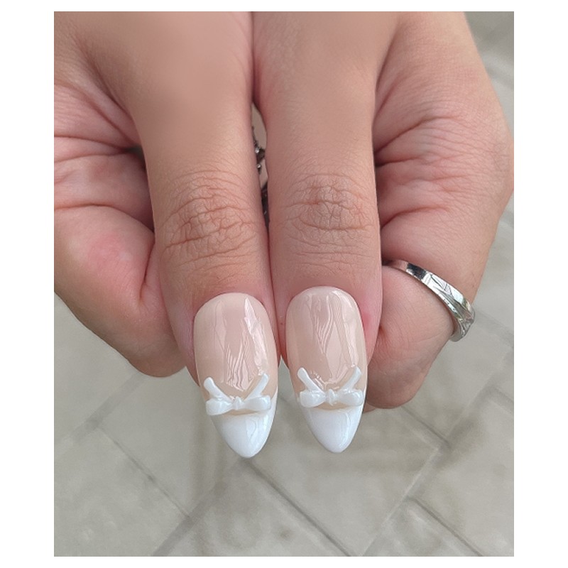 White Nude French Handmade Nail Tips - Almond / 화이트