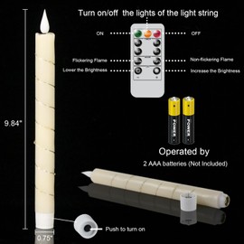 GenSwin Flameless Taper Candles with Remote and String Lights, Ivory Real Wax Taper Candles Battery Operated, LED Flameless Battery Candlesticks for Home Holiday Decor(Set of 6)
