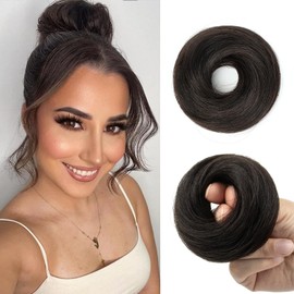 FEIPRO Human Hair Bun Piece with Stretch Band Messy Buns for Women Secure Hold Natural Look Hairpieces for Everyday Style Easy Double Buns Creation (16g, s1B)