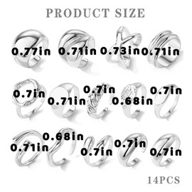 TELAIN 14 Piece Gold Chunky Ring Set for Women 14k Gold-plated Thick Dome Rings, Stackable Open Rings, Trendy Minimalist Jewellery Gift Idea