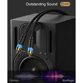 BlueRigger RCA Audio Subwoofer Cable (2M, Dual Shielded with Gold Plated RCA to RCA Connectors) – for Subwoofer, Amplifier, Home Theater