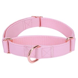 Soft Leather Martingale Dog Collar - Adjustable Rose Gold Limited Slip Collars [Easy to Clean], Stylish Durable Heavy Duty Nylon No Pull Training Collar for Small Medium Large Dogs L Pink