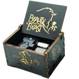Beauty and the Beast Music Box, Wooden Hand Crank Beauty and the Beast Theme Music Box,18 Note Mechanism Antique Carved Wood Musical Box for Kids Friends