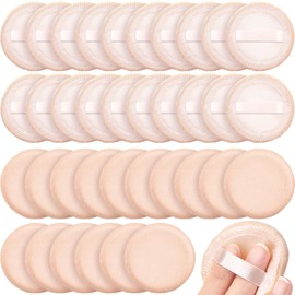 SiliFine 40 Pcs Cotton Powder Puffs Washable 2.36 Inch Beige Round Cosmetic Face Powder Makeup Puffs with Ribbon Body Cosmetic