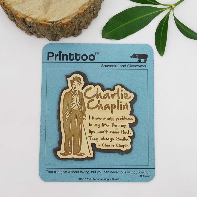 Printtoo Wooden Engraved Charlie Chaplin Fridge Magnet Souvenir Gift Collectibles