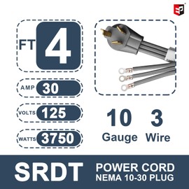 EP 3 Prong Dryer Cord, 4 Ft 10/3 SRDT, 30 Amp Appliance Extension Power Cord, NEMA 10-30, Gray