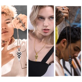 U7 Men Vintage Arrow Necklace Black Spear Point Arrowhead Pendant Necklace, 22 Inch