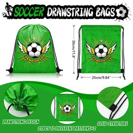 Grneric 110 Pcs Soccer Party Favors Drawstring Bags with Keychains Silicone Bracelets Stickers Soccer Goodie Bags Gift Bags for Sports Birthday Party Supplies Soccer Themed