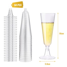 GEMMAHW 50Pcs Plastic Champagne Flutes, 160ml/5oz Disposable Plastic Prosecco Glasses, Clear Champagne Flutes Plastic, Sturdy Plastic Champagne Glasses for Wedding, Birthday, Party Toasting