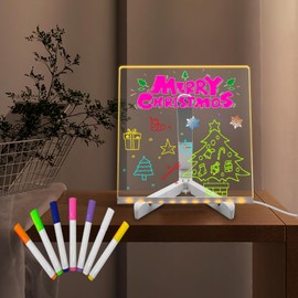 Acrylic Erasable Transparent LED Drawing Board Night Light 7.95 * 7.83Inch White Pen Doodle Writing Message Memo List Calendar USB Connect Gift for Kids Holiday Birthday Office Cafe Home