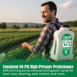 MY4SONS M2 2-Gallon Battery Powered Backpack Sprayer – 80 PSI Self-Priming Pump, Dual Wands, Nozzle Kit & 5ft Hose – Heavy-Duty Backpack Sprayer for Lawn, Garden, Pest Control & Chemical Spraying