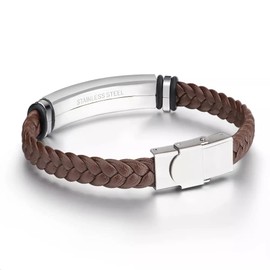 VIEN Indian Style Bracelet Men Fancy Titanium Steel Leather Weave Bracelet Jewellery(BROWN)
