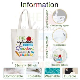 ANATTASOUL Canvas Tote Bag Cute Thank You Teacher Reusable Cotton Bag for Women, Durable Cloth Shoulder Bags with Zipper Pockets for Shopping, Vacation, Work, Gym