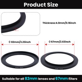 Metal Step Up Ring Filter Adapter - 67mm to 82mm - Metal Ring Step Up Rings Adapter Filter Compatible with All 82mm UV, CPL, ND, Lens Hood, Threaded Lens ect