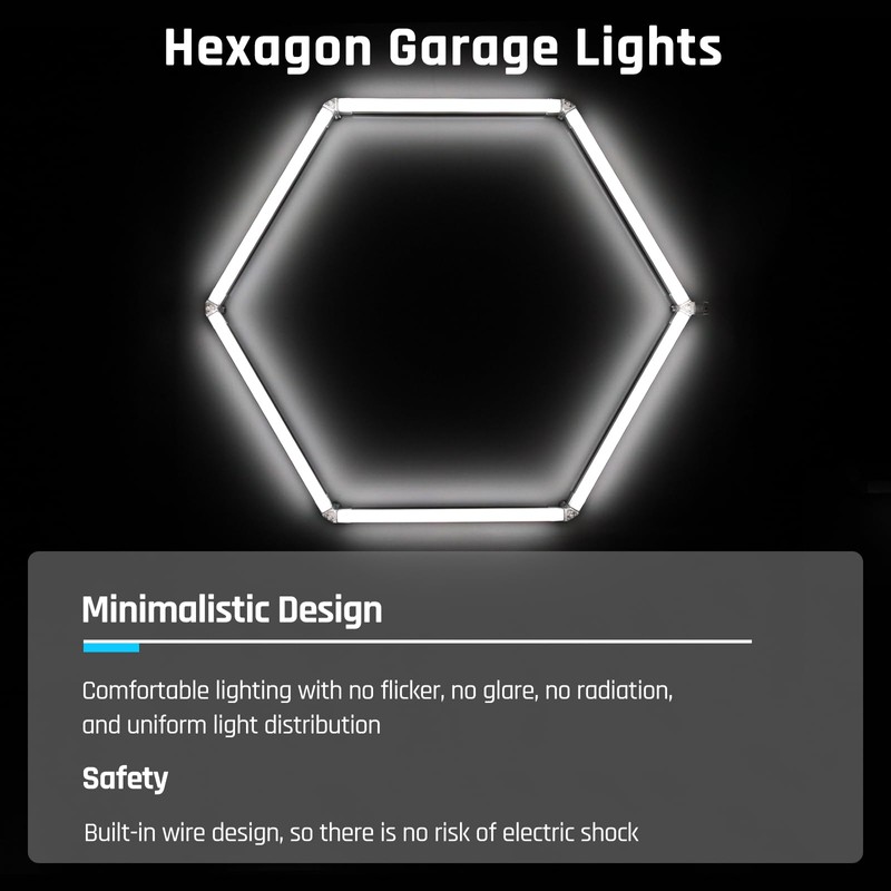 X-litall Hexagonal LED Garage Light, Lightweight Super Bright 128W 5000K