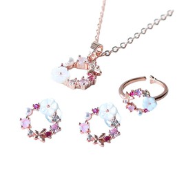 Schmuckset Rosegold mit Kirschblüte und Schmetterling Elegant für Mädchen glänzend - Rosegold vergoldet