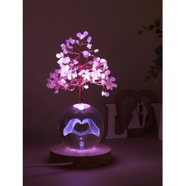 FOLKOR LIFE Seven Chakra Tree of Life Decor for Spiritual Gifts, Taylor Heart Hands Crystal Ball Luck Money Tree with Ambient Light, Pink Home Decor Gift Chic Present for Women, Girl, Tyler's Fans.