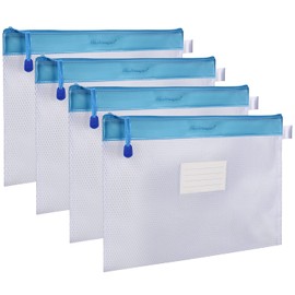 Zipper Pouch, Wisdompro 4 Packs Durable Letter Size Waterproof Mesh File Bag, Document Organizer - Blue