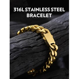 Bandmax Mens 14K Gold 12MM Chunky Big Heavy Curb Chain Bracelet 9 Inch Pulsera para Hombres Miami Link Chain Bracelet for Husband Father Son Gift