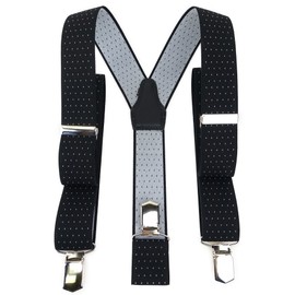 TigerTie Unisex Y-Shaped Braces with 3 Extra-Strong Clips, Colour with Polka Dots, High-Quality Workmanship, Width 35 mm - black silver