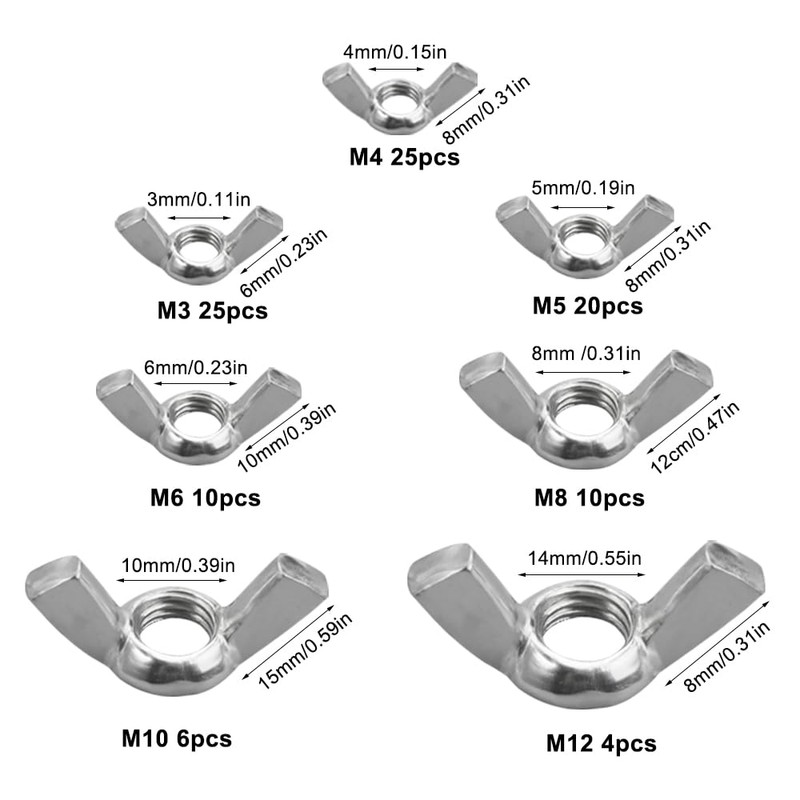 Wing Nuts Assortment Kit Wing Nut Stainless Steel Nuts Set