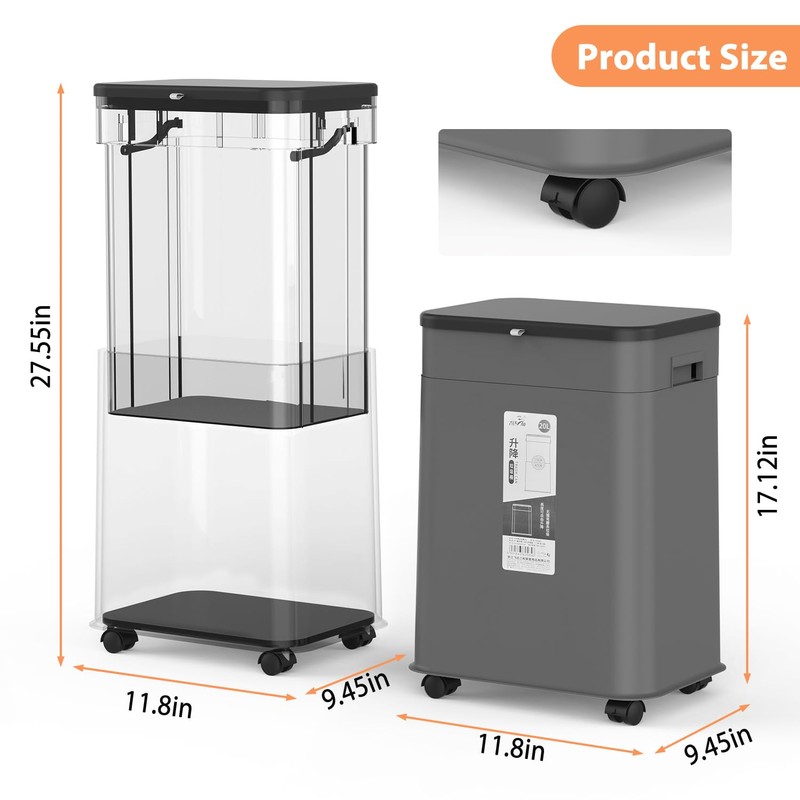 Kitchen Trash Can with Lid, Adjustable Height 20L/5.3Gal Rolling Garbage