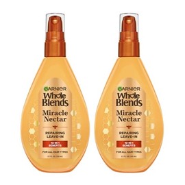 Garnier Whole Blends - Remedio sin sulfato, néctar milagroso 10 en 1 acondicionador reparador sin enjuague para todo tipo de cabello, Honey Treasures, 5 onzas líquidas, 2 unidades (el embalaje puede