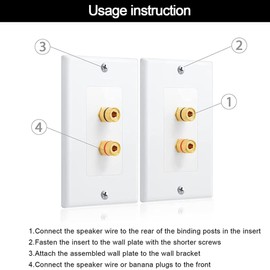 2 Pack Single Gang 1.0 Speaker Wire Wall Plate (Banana Plug Wall Plate) for 1.0 Speaker, White