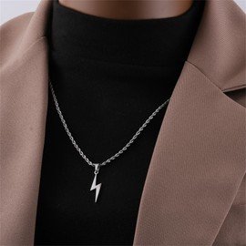 QLYOVWE Lightning Bolt Necklace Thunder Pendant Necklace for Men Women Fashion Lightning Bolt Pendant Choker Necklace Punk Minimalist Statement Necklace Party Birthday Gifts Charm Jewelry (Silver)