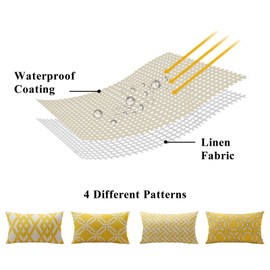 Artscope Set of 4 Waterproof Cushion Covers 30x50cm Farmhouse Geometric Square Pillow Cases for Couch Patio Furniture Balcony Garden Outdoor Decoration（Geometry40-Yellow）
