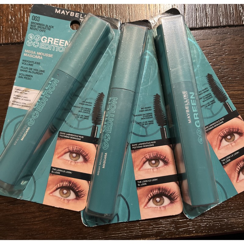 MAYBELLINE GREEN ADDITION MEGA MOUSSE MASCARA 003 Brownish Black 3pack