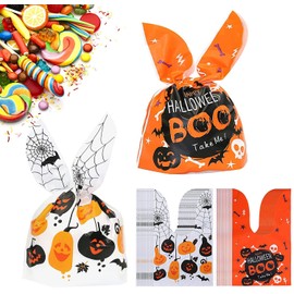 Bolsas de dulces de Halloween, 100 Unidades de Bolsas de Regalo de Halloween,Bolsa de regalo de dulces y bocadillos para fiesta de con orejas de conej