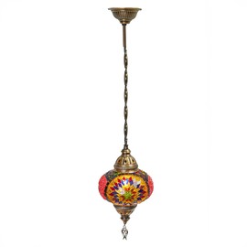 anatolian glow Turkish Moroccan Mosaic Hardwired Chandelier Light Ceiling Hanging Lamp Pendant Light Fixture, Tiffany Style Big Globes (Multicolored E09)