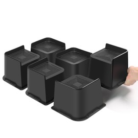 Sunifier Bed Risers 4 inch Heavy Duty 6 Pack, L Shape Furniture Risers 4 inch Support 5000LBs, Oversized Lifts Risers for Dorm Beds Frame, Sofa, Desk, Couch, Chairs Legs (Black 6-Pack,4 inch)