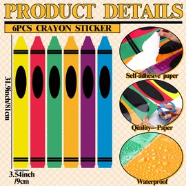 Amazingspark 6 Pcs Back to School Crayons Stickers 3. 55 x 31. 9 Inch Colorful Rainbow Crayon Stickers for Classroom Decoration Two Part Peel and Stick Crayon for Door Window Bulletin Board Blackboard